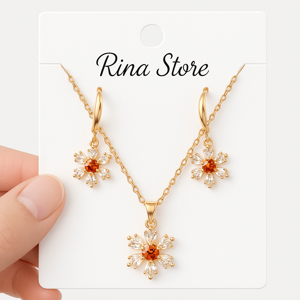 Red Stone Floral Pendant Set