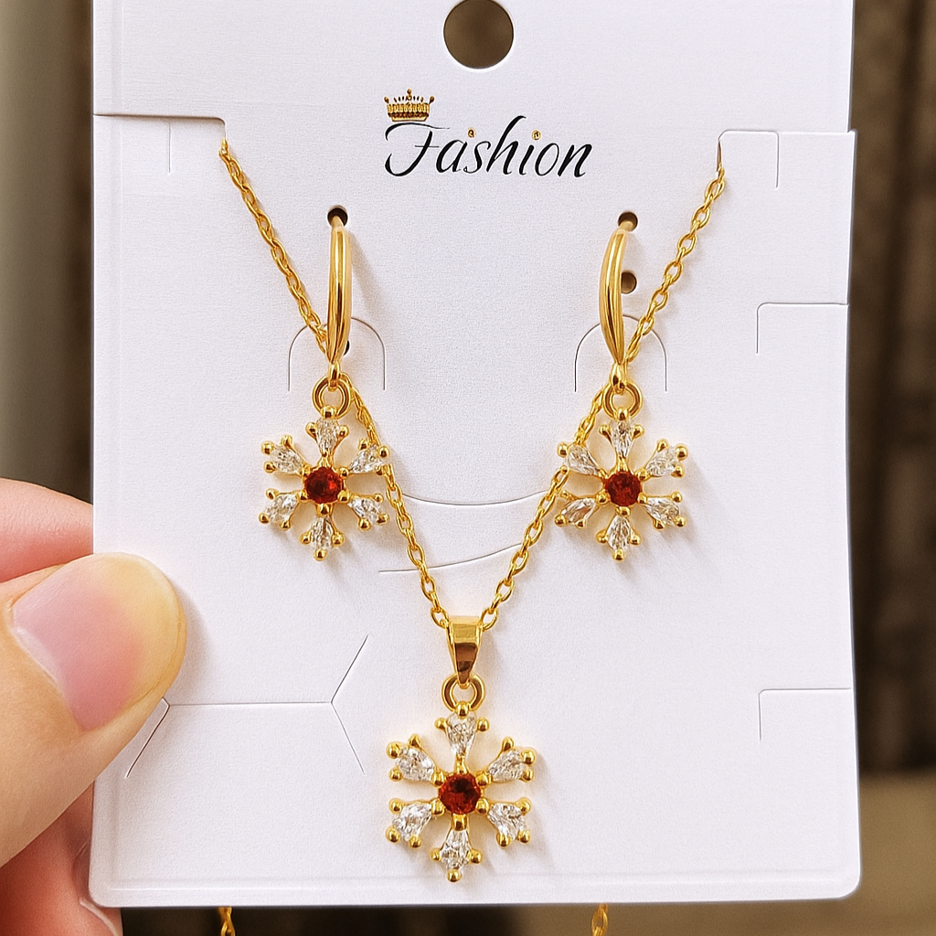 Red Stone Floral Pendant Set