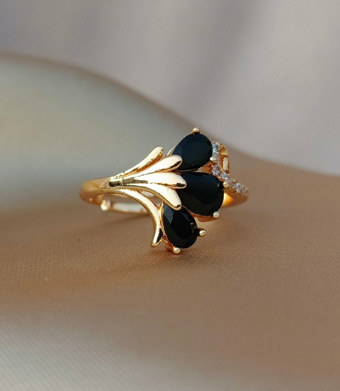 Elegant Adjustable Stone Ring for Women | Stylish Gold Finish Cocktail Ring
