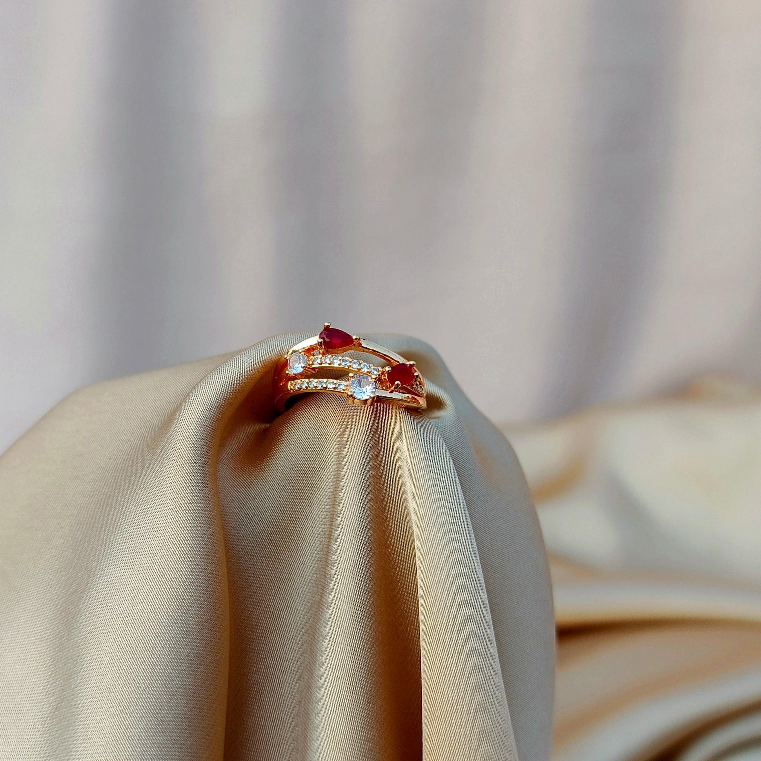 Elegant Adjustable Triple Band Ring with Teardrop and Sparkling Zircon Stones