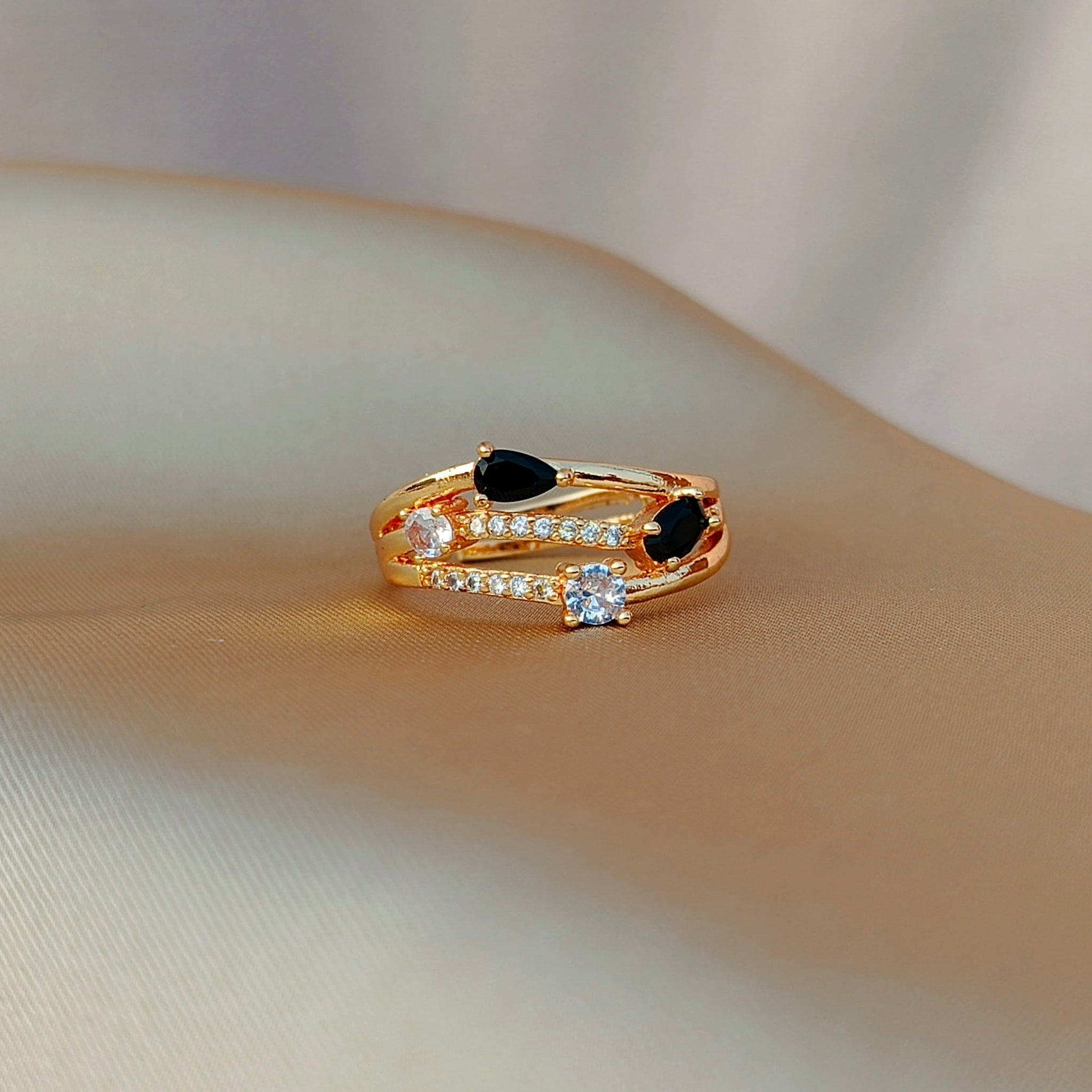 Elegant Adjustable Triple Band Ring with Teardrop and Sparkling Zircon Stones