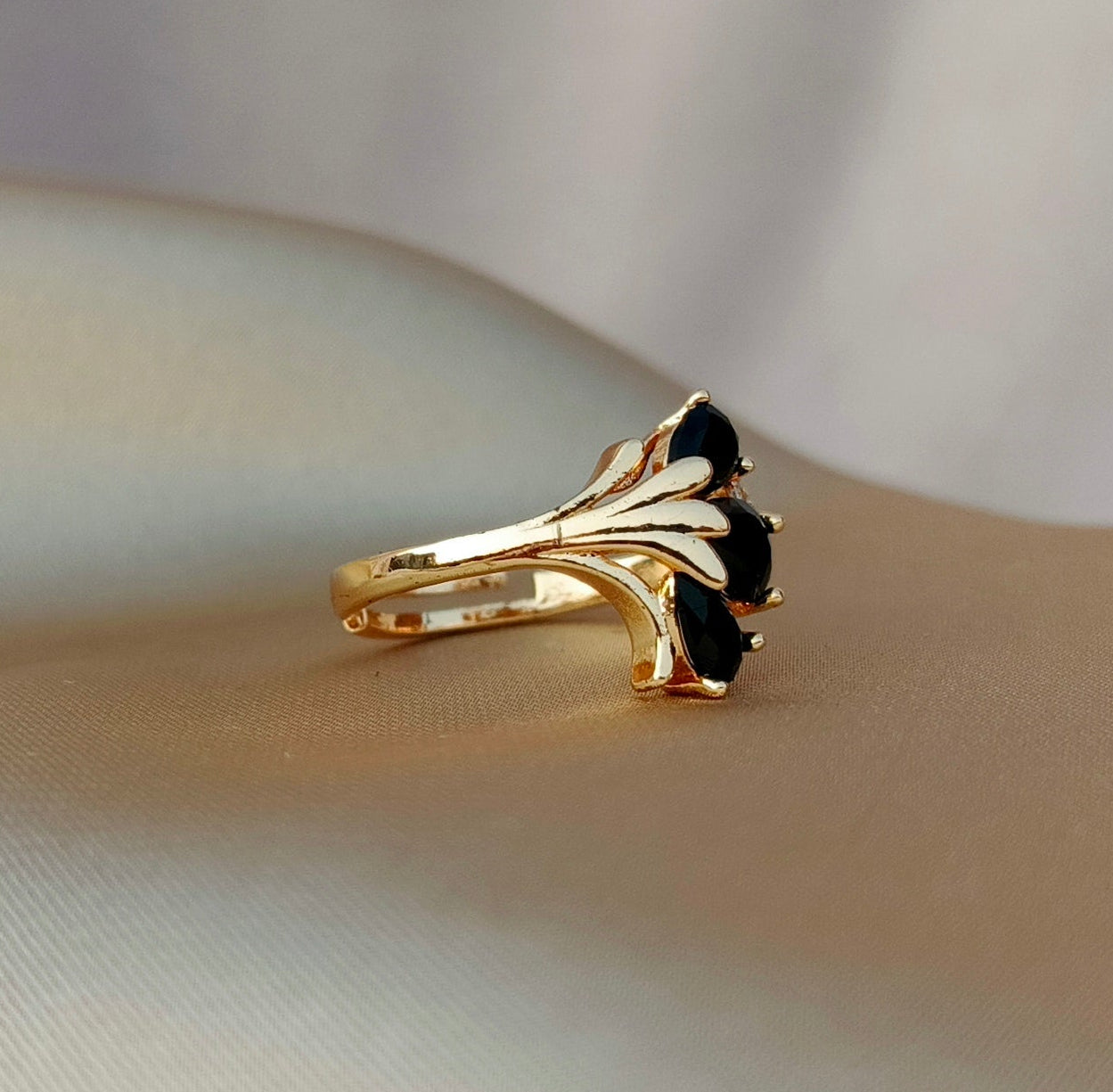 Elegant Adjustable Stone Ring for Women | Stylish Gold Finish Cocktail Ring