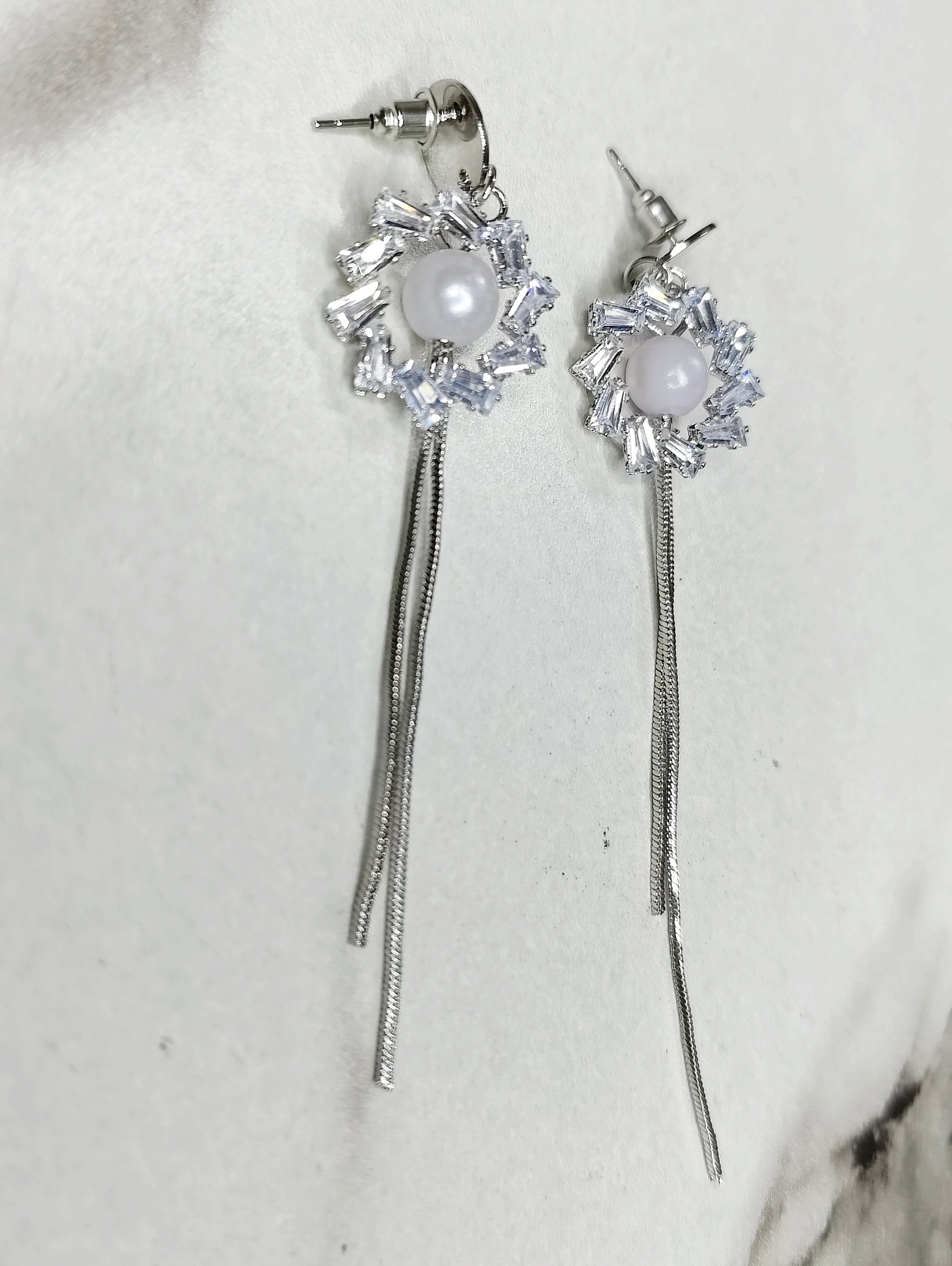 Pearl Drop Earrings Crystal Flower