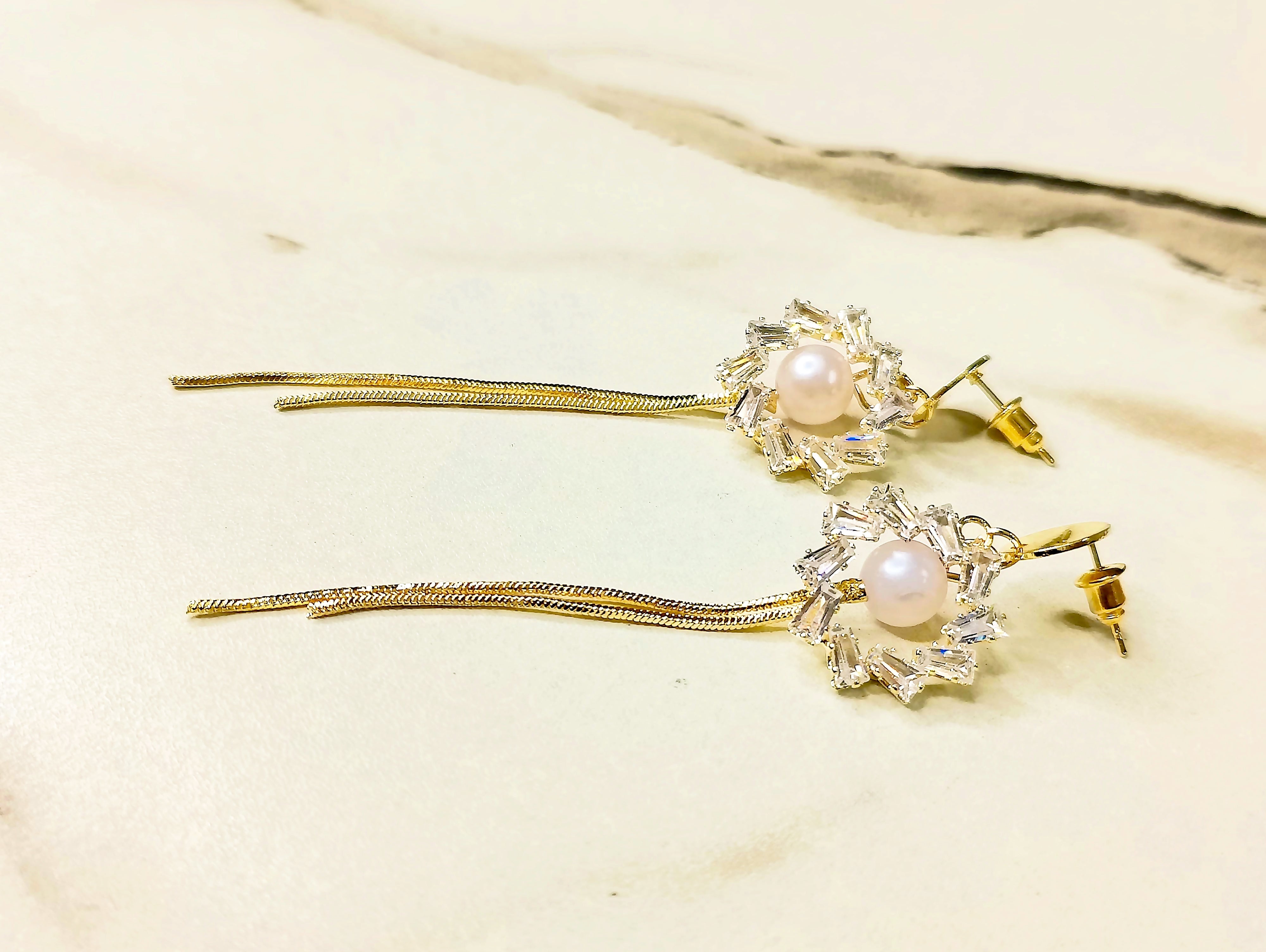 Pearl Drop Earrings Crystal Flower