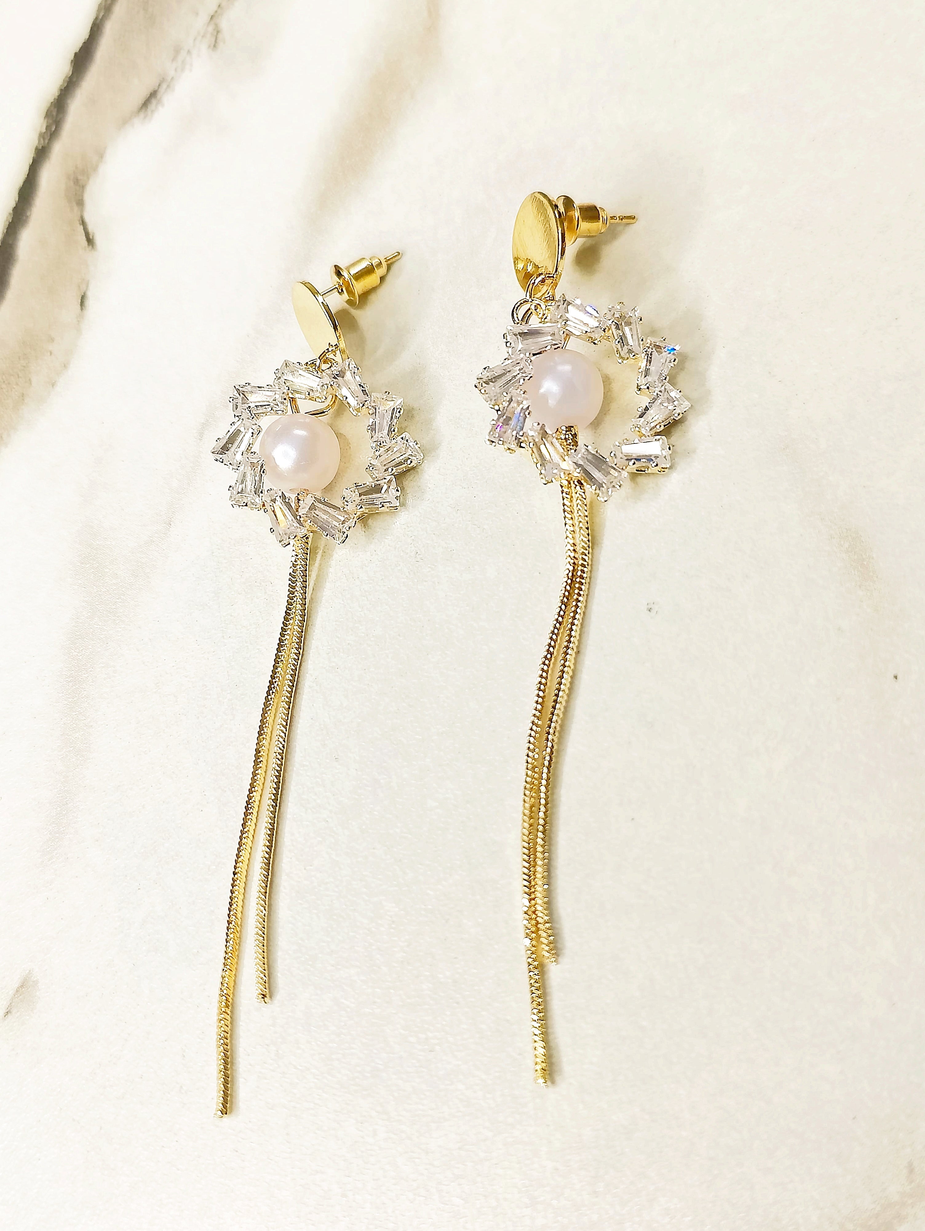 Pearl Drop Earrings Crystal Flower