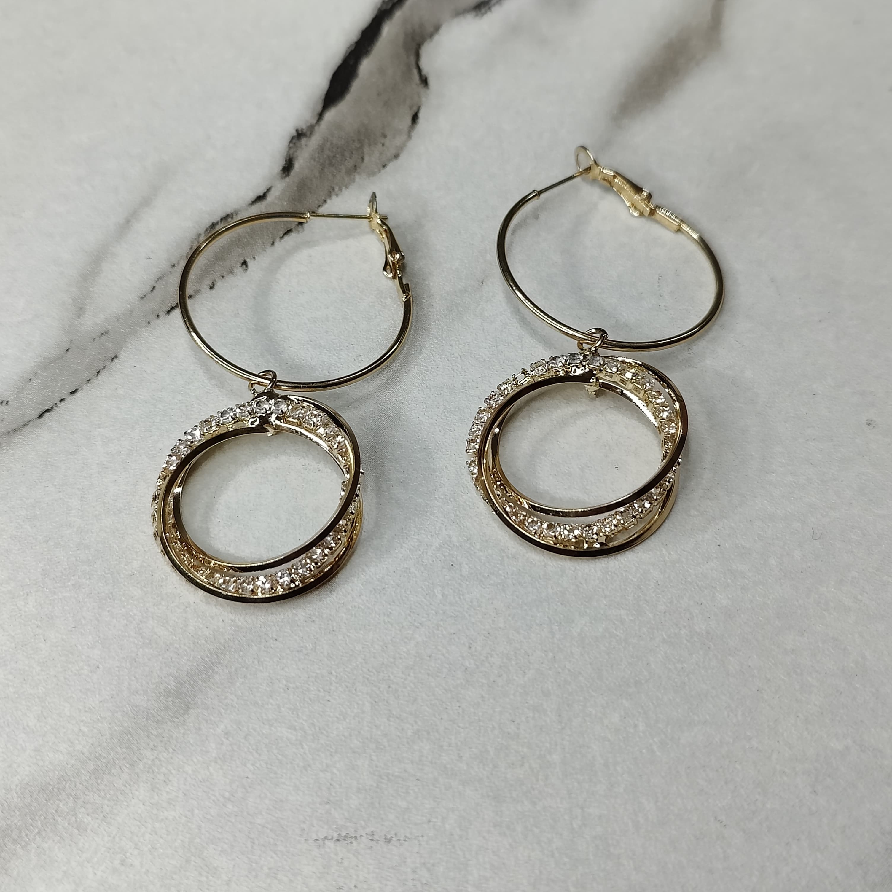 Dangling Hoop Golden Drop Earrings