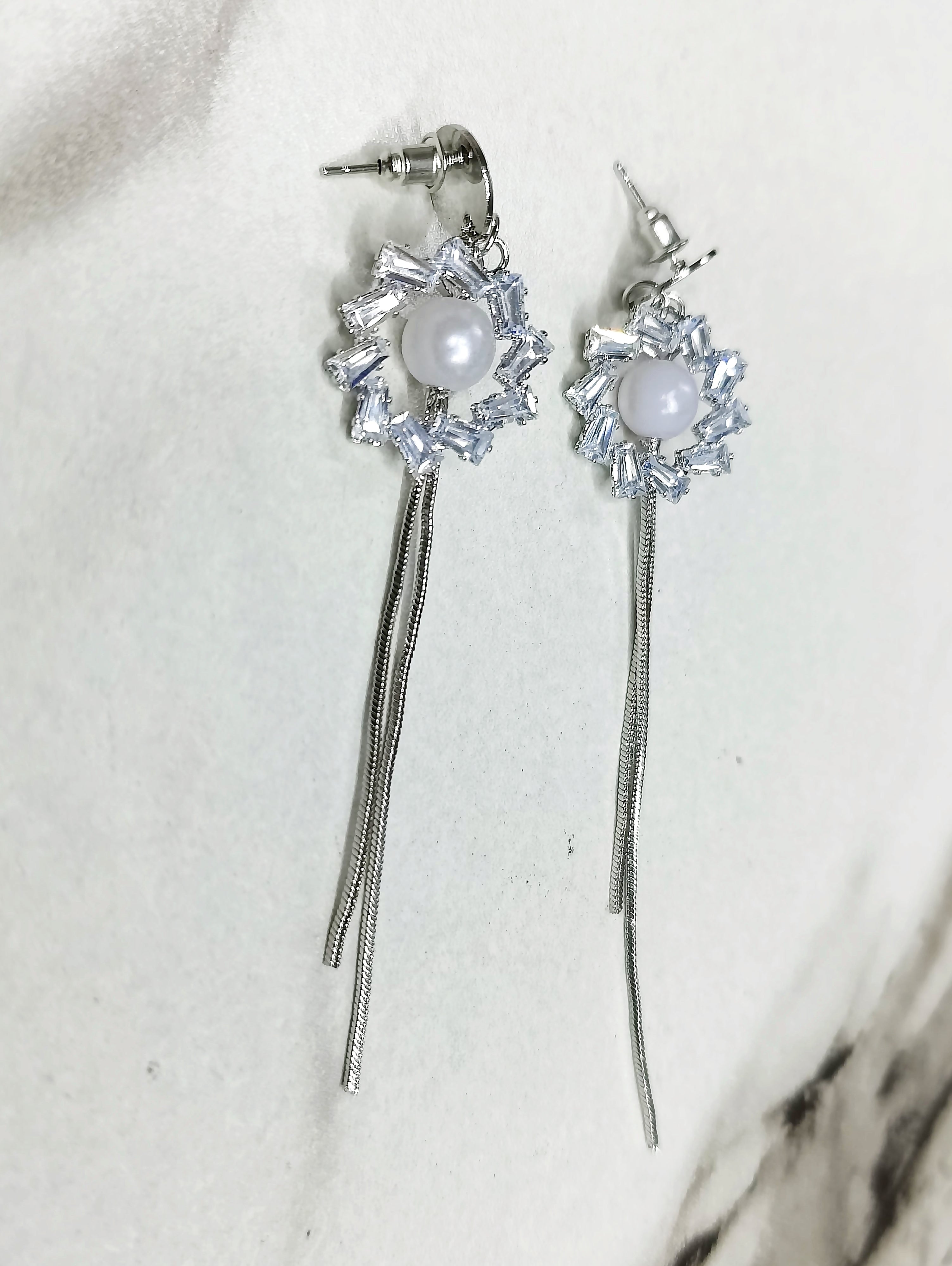 Pearl Drop Earrings Crystal Flower