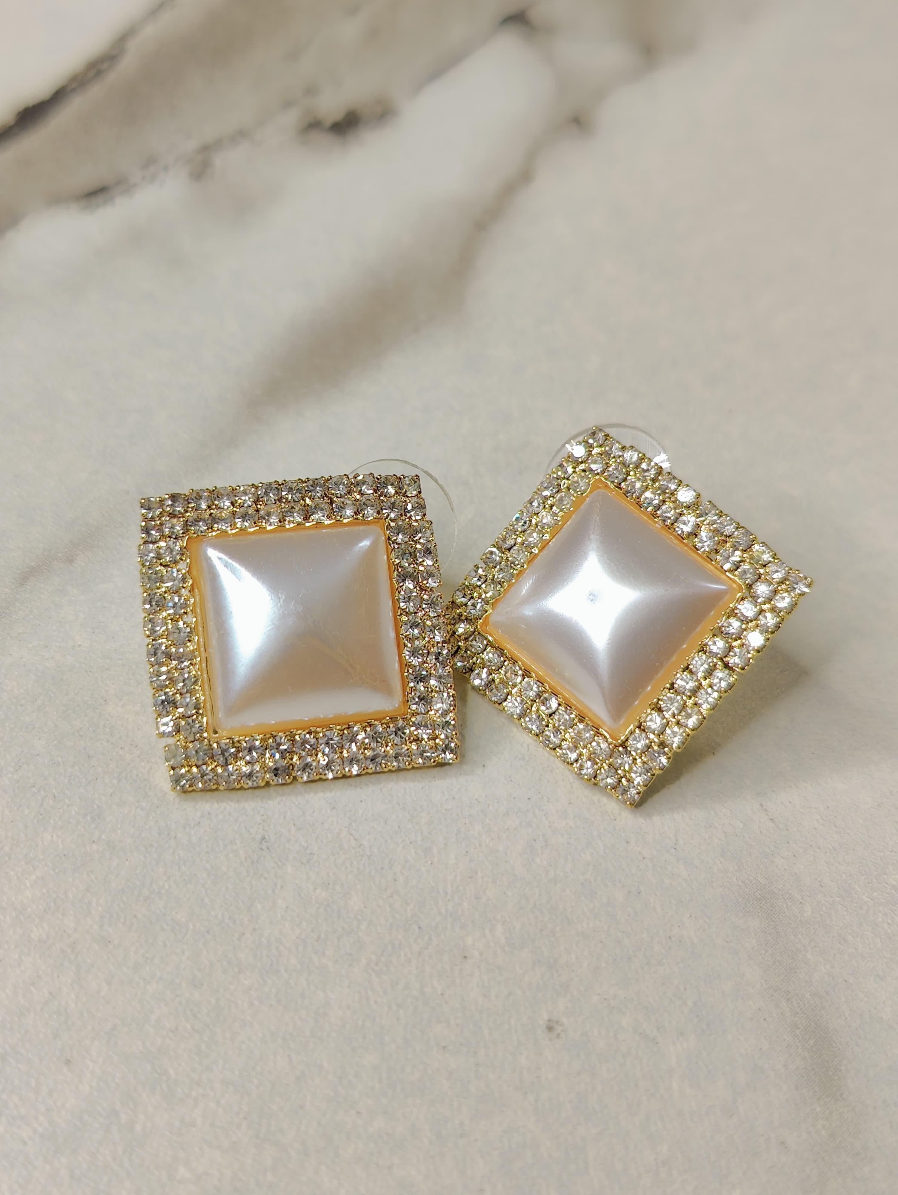 Square Pearl Stud Earrings