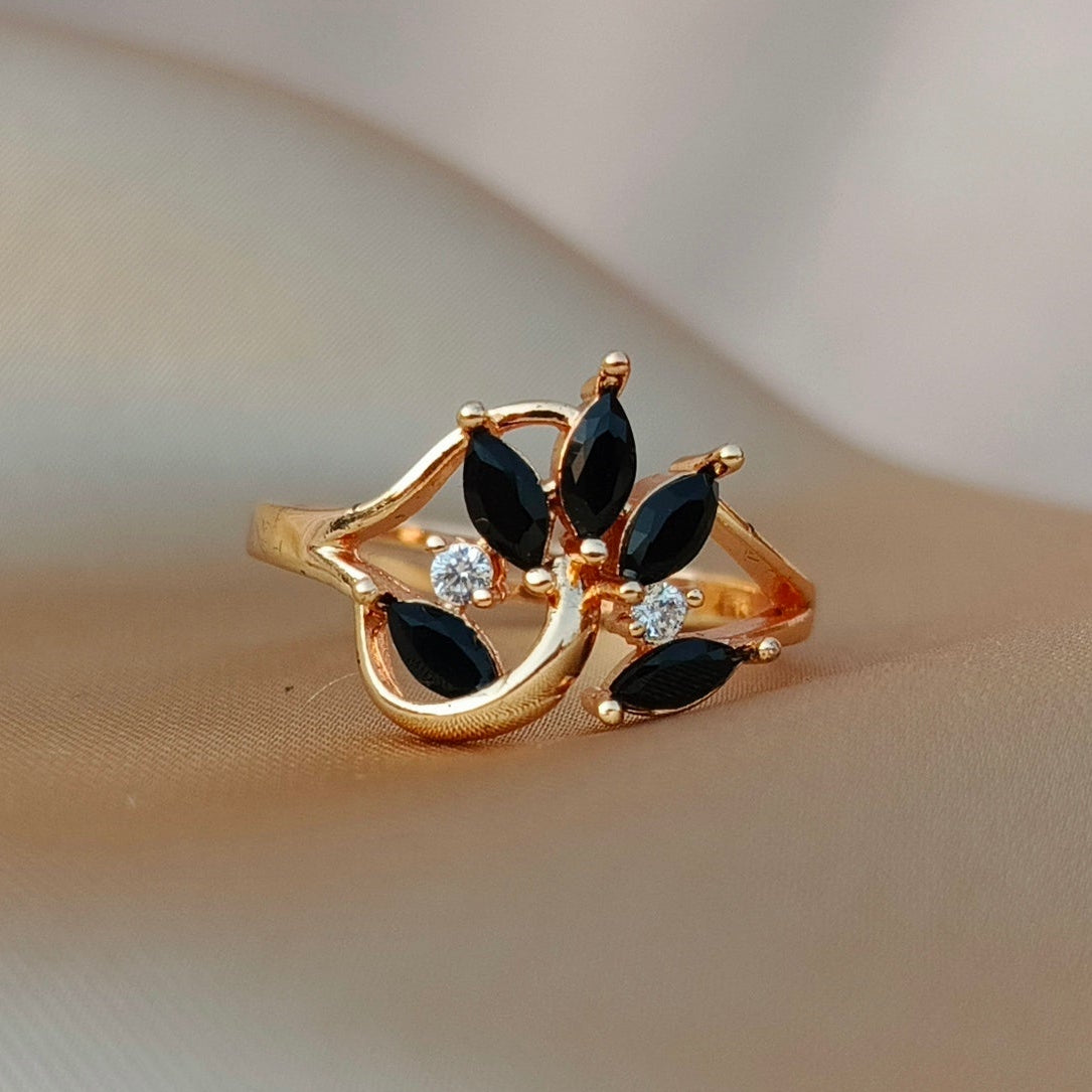 Delicate Adjustable Crystal Flower Ring for Women | Elegant Gold Finish Statement Ring