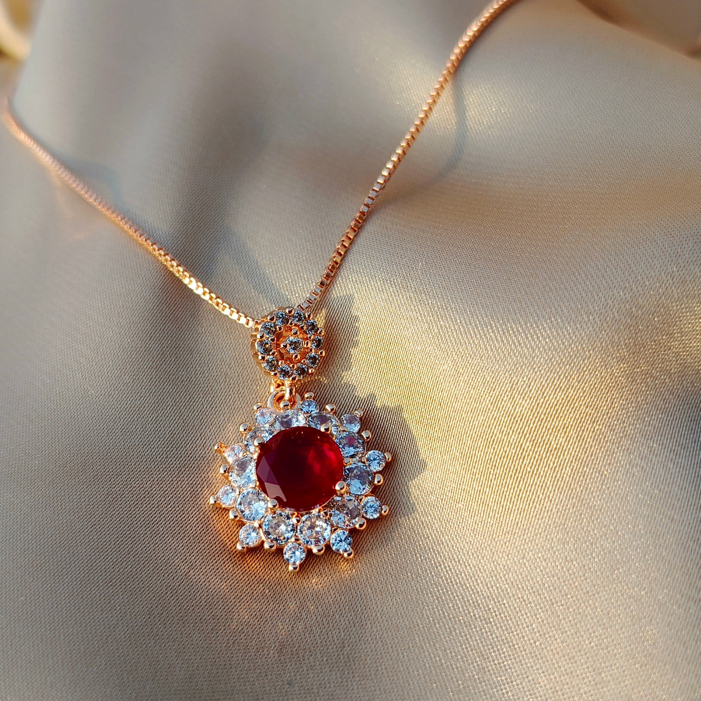 Floral Red Stone Pendant Set