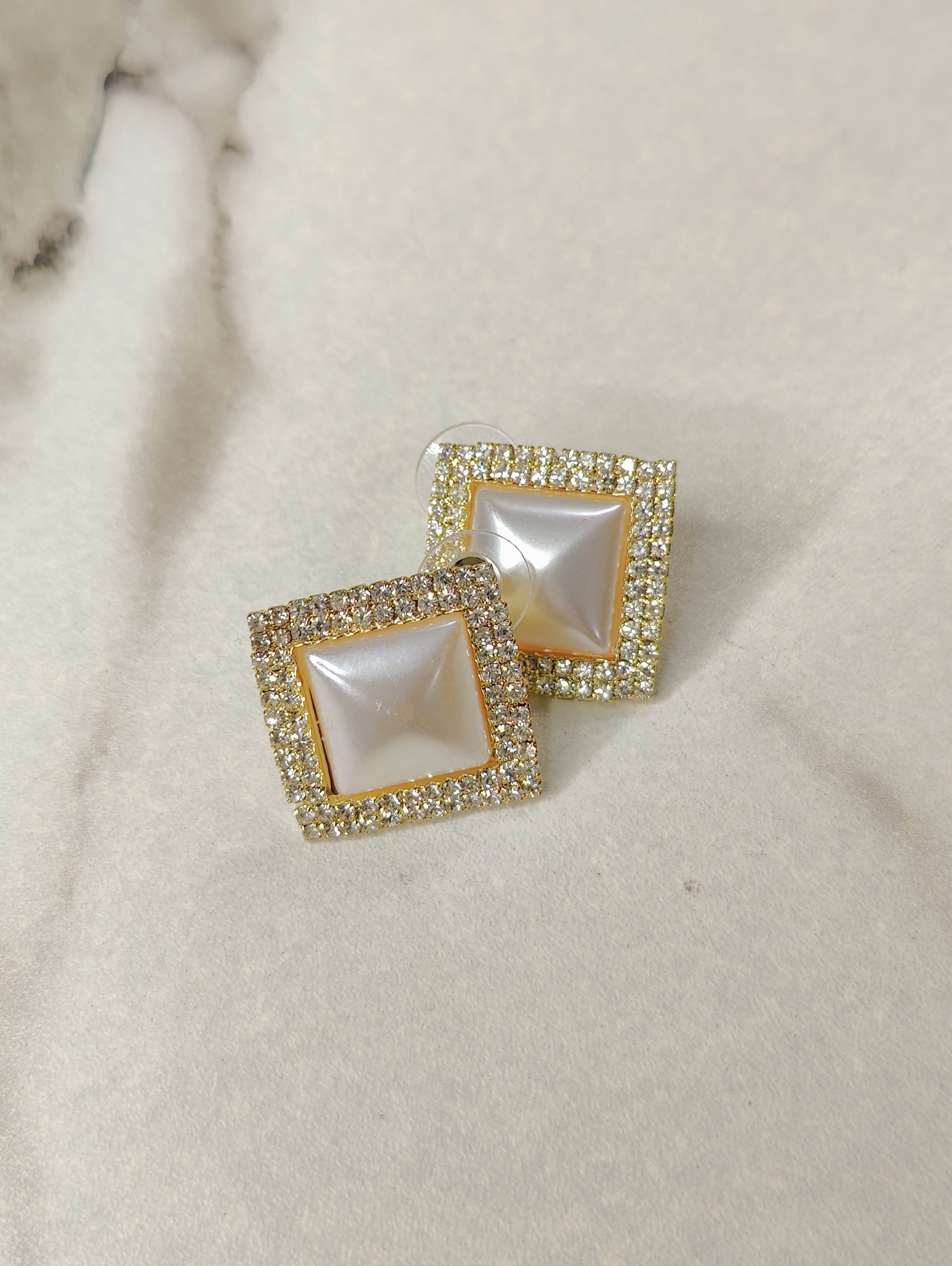 Square Pearl Stud Earrings