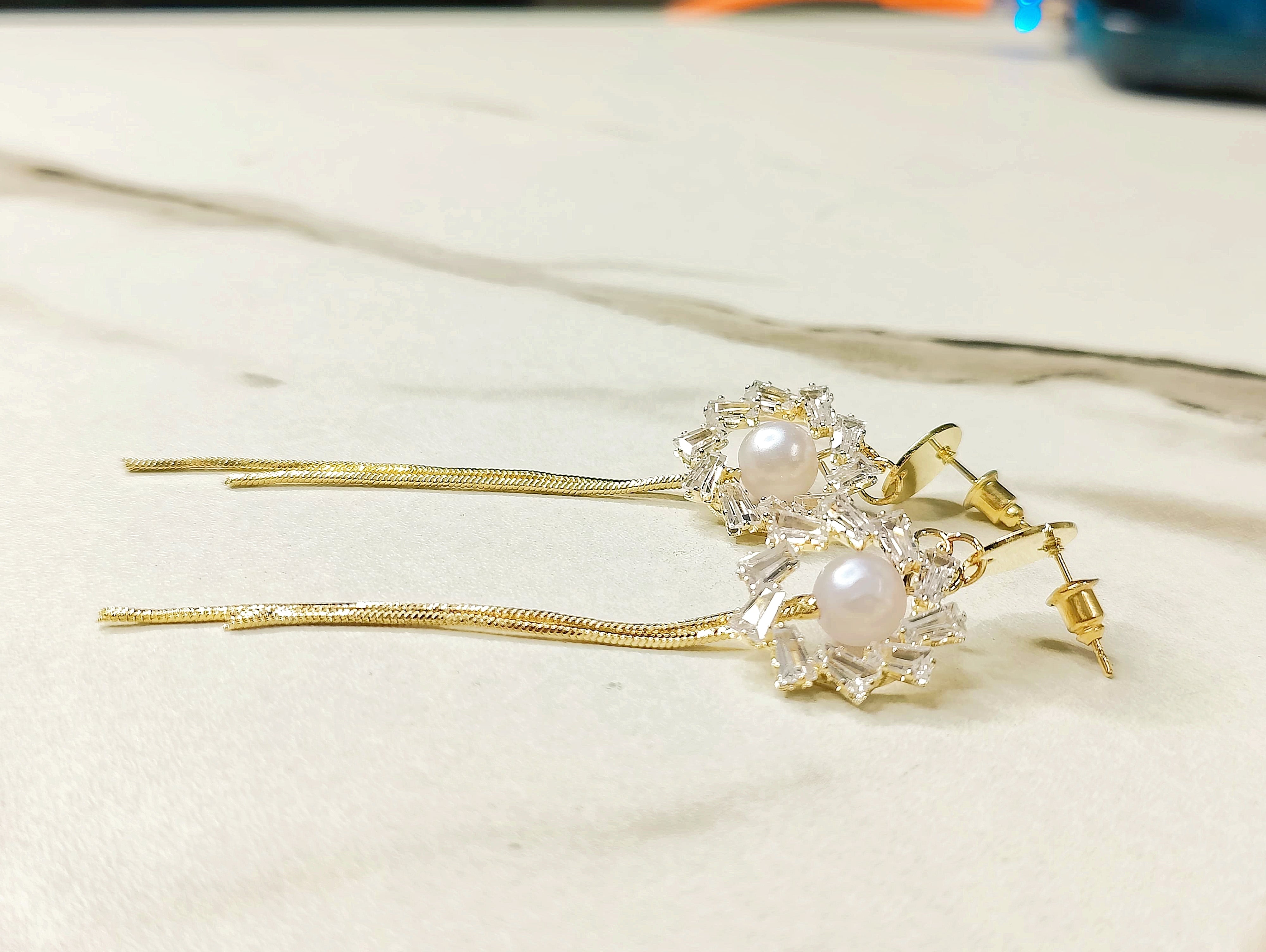 Pearl Drop Earrings Crystal Flower