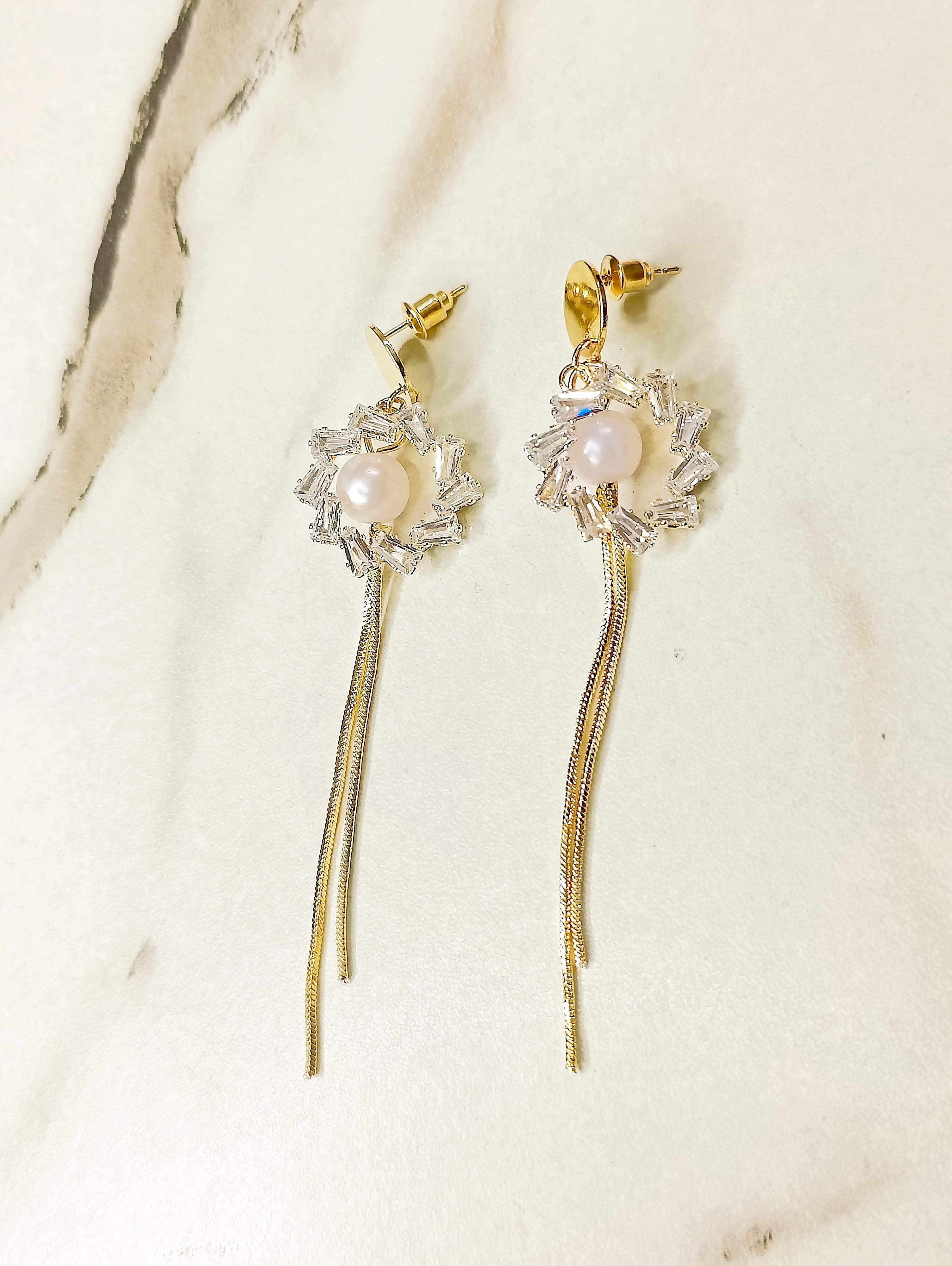 Pearl Drop Earrings Crystal Flower